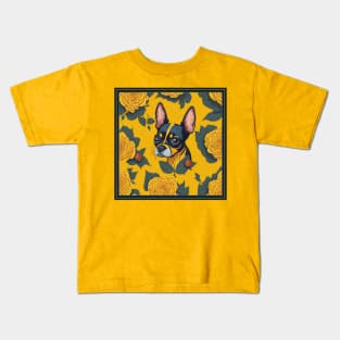 Dogs, Toy Terrier and flowers, dog, seamless print, style vector (yellow flowers & Toy Terrier #2) Kids T-Shirt